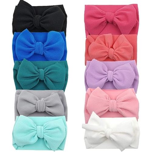 Baby Girl Bow Headbands Newborn Hairband Baby Turban Knotted Elastic Headwrap for Toddler Hair Accessories (AA07-10PCS)