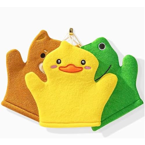 BubbleGlove, Baby Bath Mitt Wash Gloves Hand Puppet for Kids & Toddler, Bath Sponge & Baby Washcloth Mitt for Kids & Adults, Body Scrubber for Mommy & Me (Cute Duck,Frog & Bear)