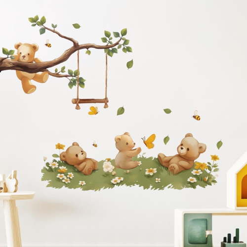 Wall Stickers Bear Peel and Stick Wall Decals 2 Sheets Removable Art Decor for Bedroom Nursery Playroom Bathroom Office Decoration