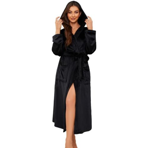 Women's Hooded Robe, Soft Warm Fleece Bathrobe, Cozy Loungewear