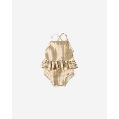 Ruffled One-Piece Swimsuit Honey Stripe Small