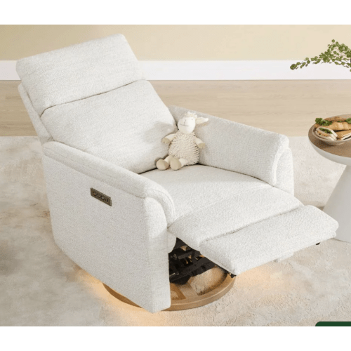 Lulla Power Swivel Nursery Glider Recliner with Power Headrest and Nightlight (Pearl)
