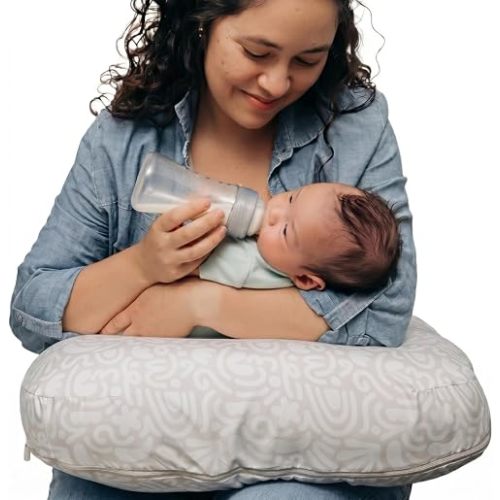 Boppy Nursing Pillow - Verified Safe Breastfeeding Pillow with Softer Fill for Comfortable Support, Machine Wash & Dry Cover, Non-Toxic Materials - Cream Retro Squiggles