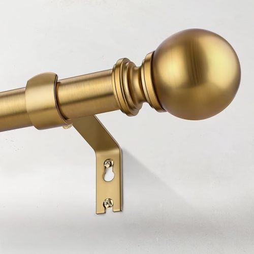 IFELS Brush Gold Curtain Rods for Windows 32 to 60 Inch, 1 Inch Heavy Duty Brass Curtain Rods Adjustable and Easy Installation, Decorative Long Curtains Rod with Elegance Design (Brush Gold,32-60")