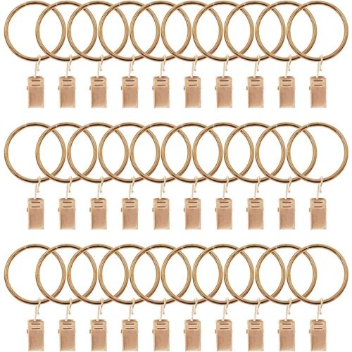 Curtain Ring with Clips,Iron Drapery Clips Hooks,TTZEZE Rustproof Curtain Clip Rings Hooks,30PCS Curtain Hooks for Curtain Rod Dia.25mm/0.98'' THK 3mm/0.12'', Rose Gold