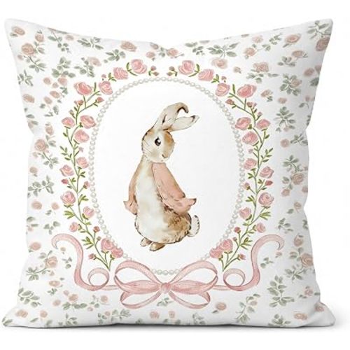 Bunny Nursery Decor Pillow Cover 18x18 Baby Girl Room Decor