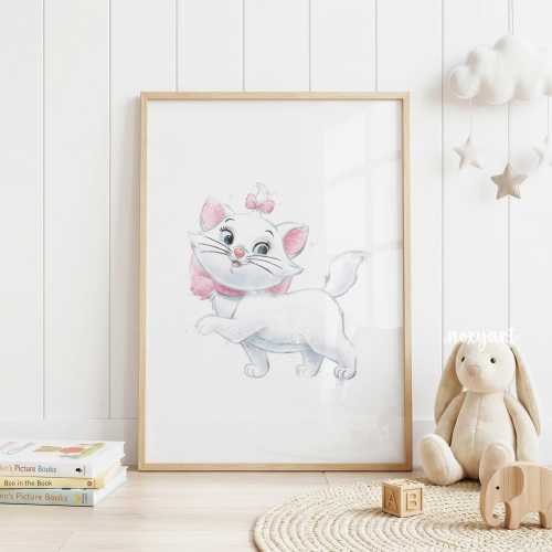 Marie Aristocats, Marie Aristocats Print, Aristocats Printable, Watercolor, Nursery Watercolor, Cat Nursery, Digital Print