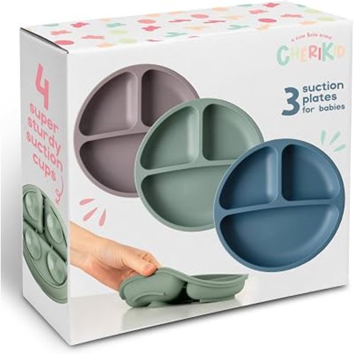 ChériKid Toddler Plates with Suction, Silicone Suction Plates for Baby