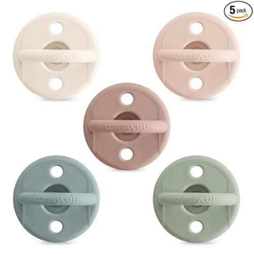 Comfy Cubs Baby Pacifiers, 5 Pack for 0+ Months, Soft Breast-Like Nipple Shape - CPSIA Compliant Silicone Pacifier for Newborns - Girl Pack Baby Essentials - Ideal Newborn Gift Set, Multicolor Neutral