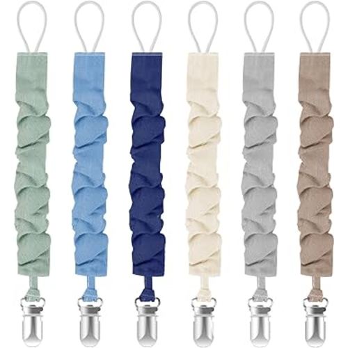 TenderBabe Pacifier Clip,6 Pack Pacifier Holder Clip with Adorable Frill Design,Soft Flexible Binky Clips for Baby Girl and Boy