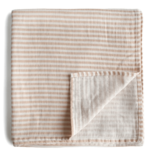 Organic Cotton Muslin Swaddle Blanket (12 Styles) in Natural Stripe