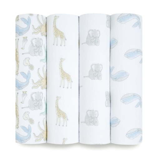 Aden + Anais Essentials 100% Muslin Cotton Swaddle Blanket, Unisex, 4 Pack, Natural History