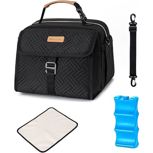 Breast Milk Cooler Bag with Ice Pack Fits 6 Bottles Milk Up to 9 Ounce, Breast Pump Cooler Bag for Nursing Mom Daycare, Work&Travel, Black