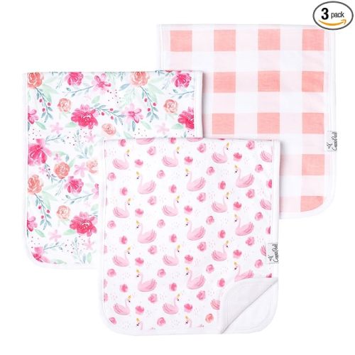 Copper Pearl Premium Baby Burp Cloths - 3-Pack Large Cotton Burp Cloths, Extra Soft Spit Up Rags with 3 Absorbent Layers, Perfect for Baby Girl Gifts (21" x 10" Size, June Set)