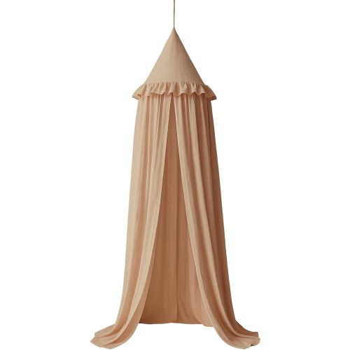 Wonder Space Kids Bed Canopy with Ruffles, Pastel Neutral Color for Boys & Girls, Frilled Cotton Tent Nursery Room Baby Crib Hanging Curtain Mosquito Netting Children Reading Nook Decoration (Nougat)
