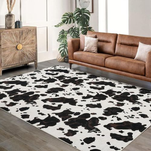 Acekool 5x7 Cow Print Rug, Black & Brown - Non-Slip Washable Rug for Living Room, Bedroom & Dorm