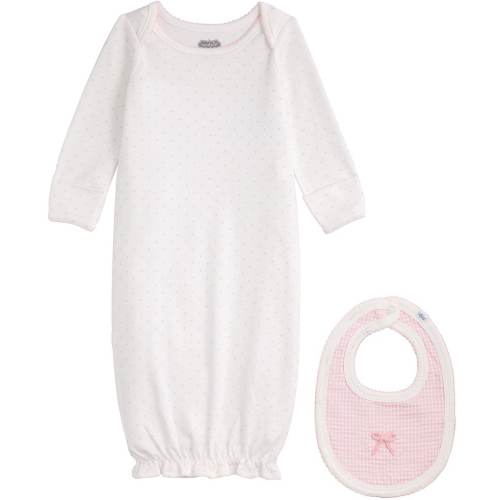 Mud Pie Baby Girls Cotton Dotted Gown & Gingham Print Bow 2-Piece Set