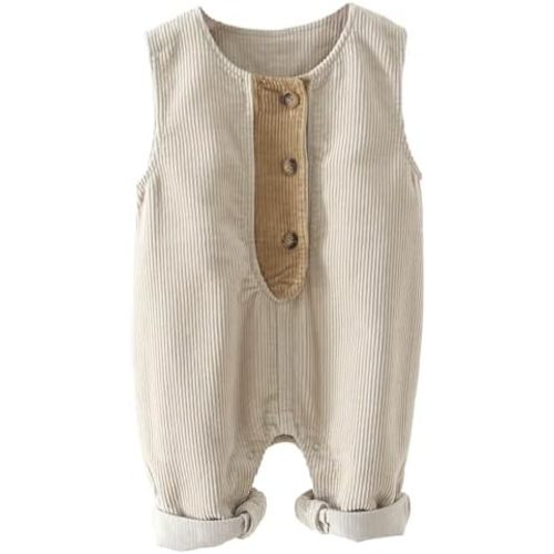 SEAUR Baby Boy Girl Corduroy Bib Overalls Cotton Button Suspender Overalls Plain Romper Loose Jumpsuit