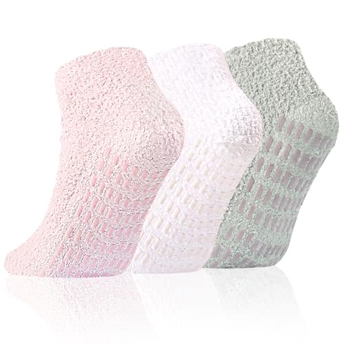 Slipper Socks Women Short Fuzzy Socks with Grips Men Warm Winter Non Slip Home Cozy Hospital Grip Ankle Sock