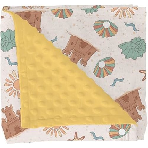 Boho Beach Summer Baby Blankets for Girl Boy Retro Seaside Holiday Soft Mink Dotted Backing Double Layer Swaddle Receiving Blanket Sun Seashells Castle Bed Throws for Newborn Toddler Crib 30x40