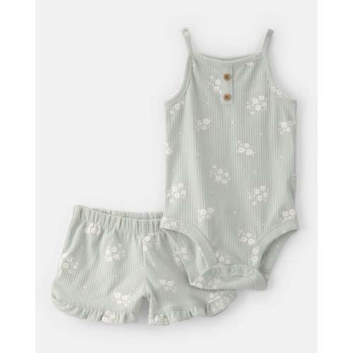 Baby Girl 2-Piece Floral Sleeveless Bodysuit & Short Set - Green | Carter's