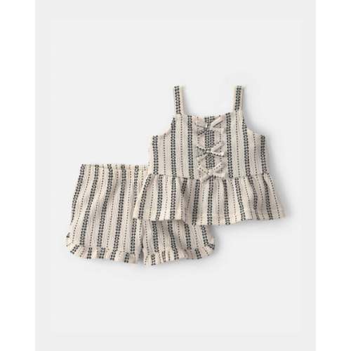 Baby Girl 2-Piece Striped Top & Short Set - Black/Ivory | Carter's