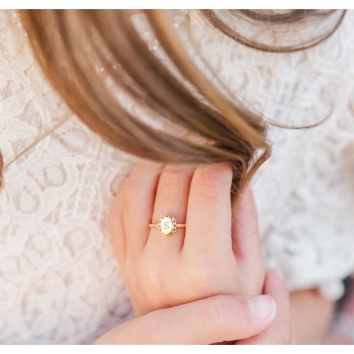 Kids 14K Gold Plated Baby Initial Ring, Little Girls FREE Engraved Initial Ring, Infant, Toddler Ring for Girls, Teen or Women's Pinky Ring