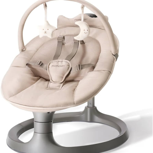 Momcozy 2-in-1 Electric Baby Swing, Dual-Arm Support System & Parent-Inspired Motions, Convertible to Toddler Seat up to 66 lbs, Adjustable Height, Lightweight, Khaki