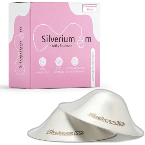 Silveriumom The Original Silver Nursing Cups - Nipple Shields for Nursing Newborn - 100% Pure Silver 999 Silver and Handmade - Nipple Covers Breastfeeding (Trilaminate Silver Regular)