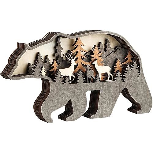 Laozai Wooden Forest Animals Bear Decor Cabin Rustic Decor Wall Decorations Mountain decor for Bedroom Living Room Table Decorative
