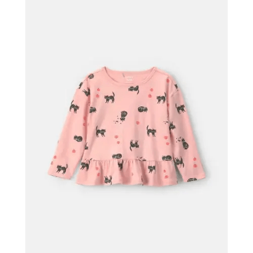 Toddler Girl Halloween Cat Long-Sleeve Peplum Top - Pink | Carter's