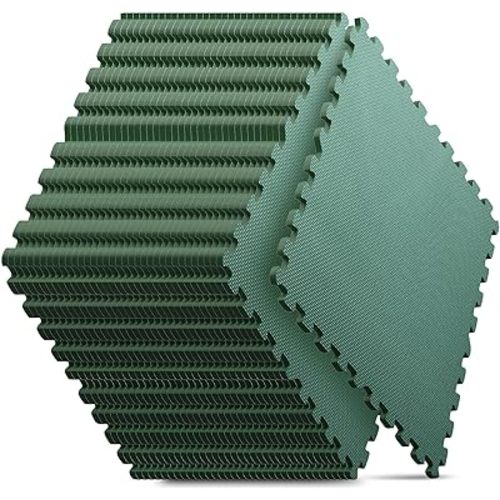 36 Pack Home Gym Mat, Puzzle Exercise Mat, EVA Interlocking Foam Floor Tiles for Home Workout Equipment and Kids' Play Areas -, 24 in x 24 in x ½ in, Green 36 Tiles