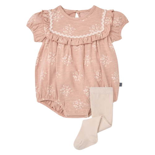 Modern Moments by Gerber Baby Girl Bubble Romper with Ric-Rac and Tights Outfit Set, 2-Piece, 0/3 Months - 24 Months