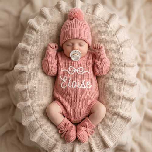 Hand Embroidered Name Baby Romper Set, Coming Home Outfit, Embroidered Newborn Gift