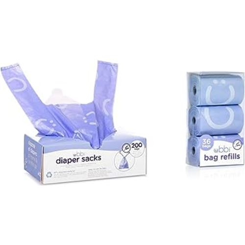 Ubbi Disposable Diaper Sacks, Lavender Scented, 200 Count & On-the-Go Refill Bags, Lavender Scented, Value Pack of 36, Baby On The Go Diapering Essentials