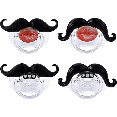 Funny Baby Pacifiers,Mustache Pacifier for Babies 0-36 Months Mustache Binkies Funny Mustache Pacifiers for Boys and Girls BPA Free (4 Packs)