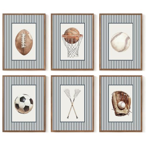 Sports Wall Art Decor Toddler Boys Room Canvas Prints Vintage Sports Nursery Wall Decor Baby Kids Poster Football Baseball Pictures Basketball Soccer Artwork for Children Bedroom 8x10x6 Inch Unframed