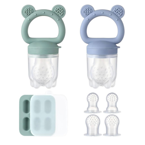 2 Pack Silicone Baby Fruit Feeder with Mini Freezer Tray, Breastmilk Popsicle Molds for Baby Teething Relief, Fresh Food Feeder for Safe Infant Self Feeding, Extra Food Pouches