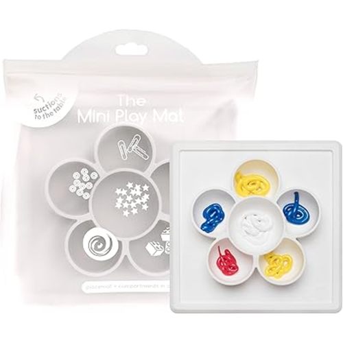 ezpz Mini Play Mat for Baby + Toddler (Cream) - 6 Months+ - Suction Plate with Flower Compartments for Crafts, Painting, Sorting, Snack Time - Promotes Pincer Grip
