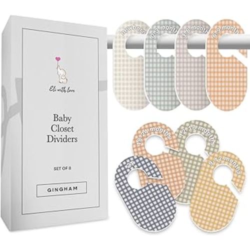 Eli with Love Baby Closet Dividers (Gingham) - Ideal Baby Clothes Dividers – Organize Nursery Closet Hangers by Size/Age