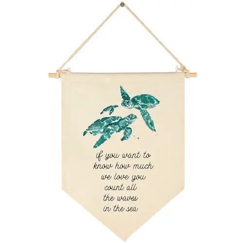 FYSIA We Love You-Ocean Turtle Theme Nursery Decor- Canvas Hanging Pennant Flag Banner Wall Sign Decor Gift for Nursery Baby Kids Girl Boy Teen Bedroom Playroom Front Door- Birthday Christmas Gift