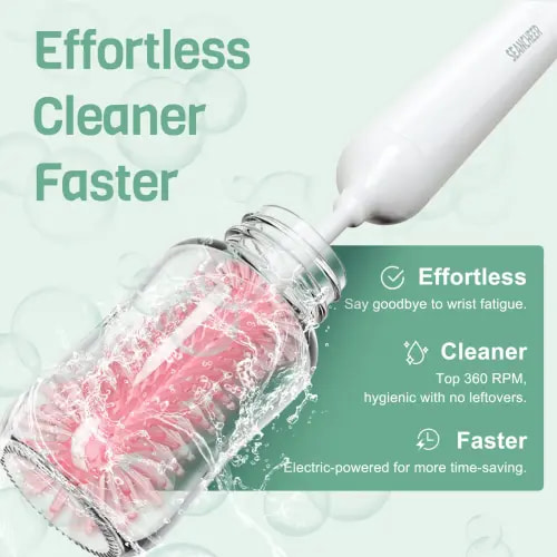 SEANCHEER S02 Electric Bottle Brush Set, Portable Baby Bottle Brush Cleaner, AA Battery-Powered & IPX7 Waterproof, with Silicone Bottle/Nipple/Straw Brush, for Home & Travel Gifts Bottlewasher Newborn Infant - TikTok Shop