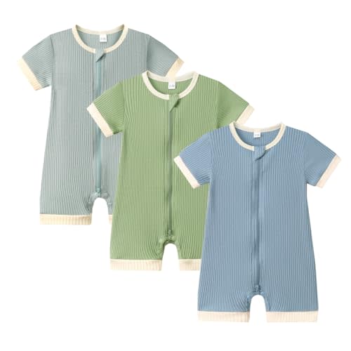 3-6 Bafeicao Unisex Baby Boy Girl 2 Pack Rompers Short Sleeve 2 Way Zipper One Piece Jumpsuits Clothes Sets