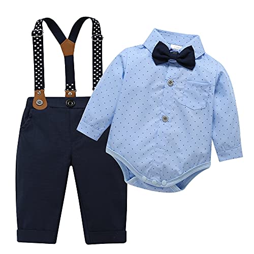 HeMarIsle Baby Toddler Boy Formal Gentleman Suits,Dress Short Shirt With Bowtie+Suspender Pants Dressy Outfit