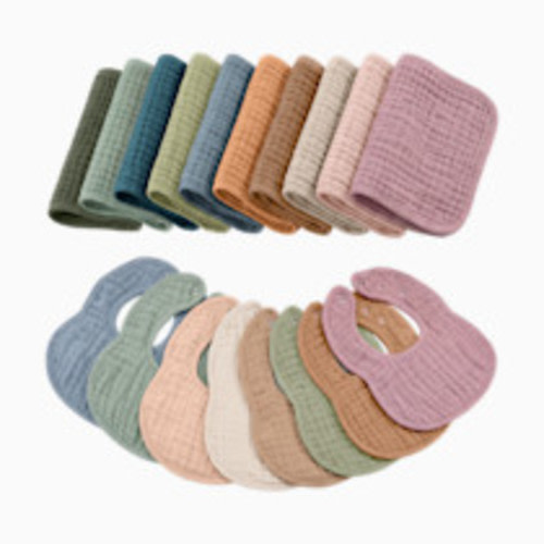 Comfy Cubs Newborn Essentials Muslin Bib and Burp Cloth Bundle - Multicolor