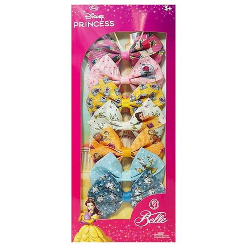 LUV HER Disney Princess Belle Alligator Hair Clips for Kids – 7-Pack Non-Slip 4-Inch Hair Bows – Girls Hair Accessories with Royal Character Prints – Ages 3+ – Non-Toxic Material