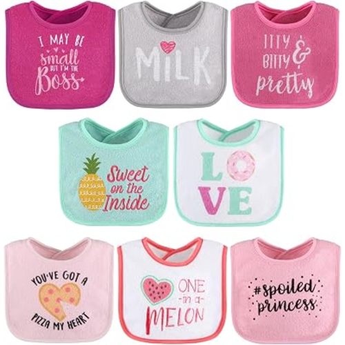 The Peanutshell Baby Girl Terry Bib Set of 8-100% Cotton, Soft, Absorbent Baby Bibs, Toddler Girl Set, Newborn & Infant Bib - Pink