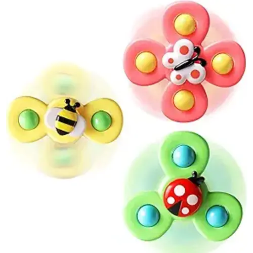 ALASOU 3PCS Suction Cup Spinner Toys for 1 Year Old Boy Girl|Spinning Top 12 18 Months|1 2 Year Old Boy Birthday Gift|Baby Bath Toy for Kids Ages 1-3|Sensory Airplane Travel Toy for Infant Toddlers