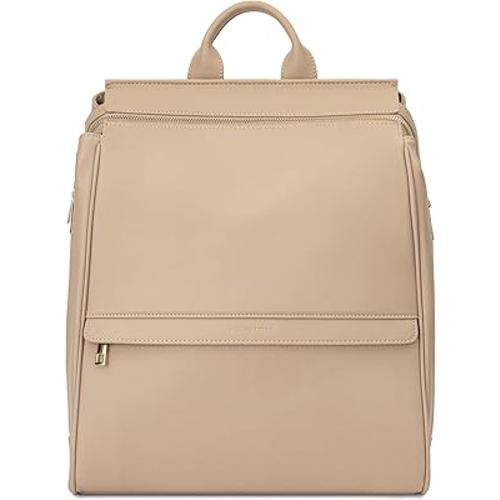 MIA + SOPHIA Leather Diaper Bag Backpack with USB Charging port, Changing Pad, Stroller Straps, and Bottle Holder(Beige Sophia)