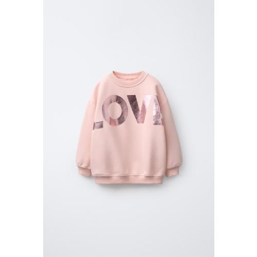 SHINY TEXT SWEATSHIRT - Chalk pink | ZARA United States